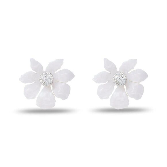 NWT New Lele Sadoughi White Mother of Pearl Wallflower Button Post Earrings - Picture 1 of 11